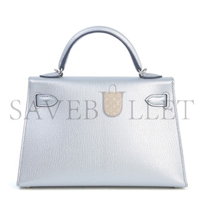 HERMES MINI KELLY SILVER METALLIC ARGENT CHAMKILA PALLADIUM HARDWARE (19*12*5.5cm)